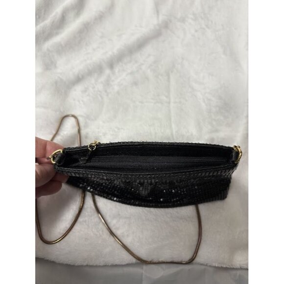 Whiting & Davis Black Mesh Crossbody Evening Bag with Gold Chain Strap - Picture 9 of 10